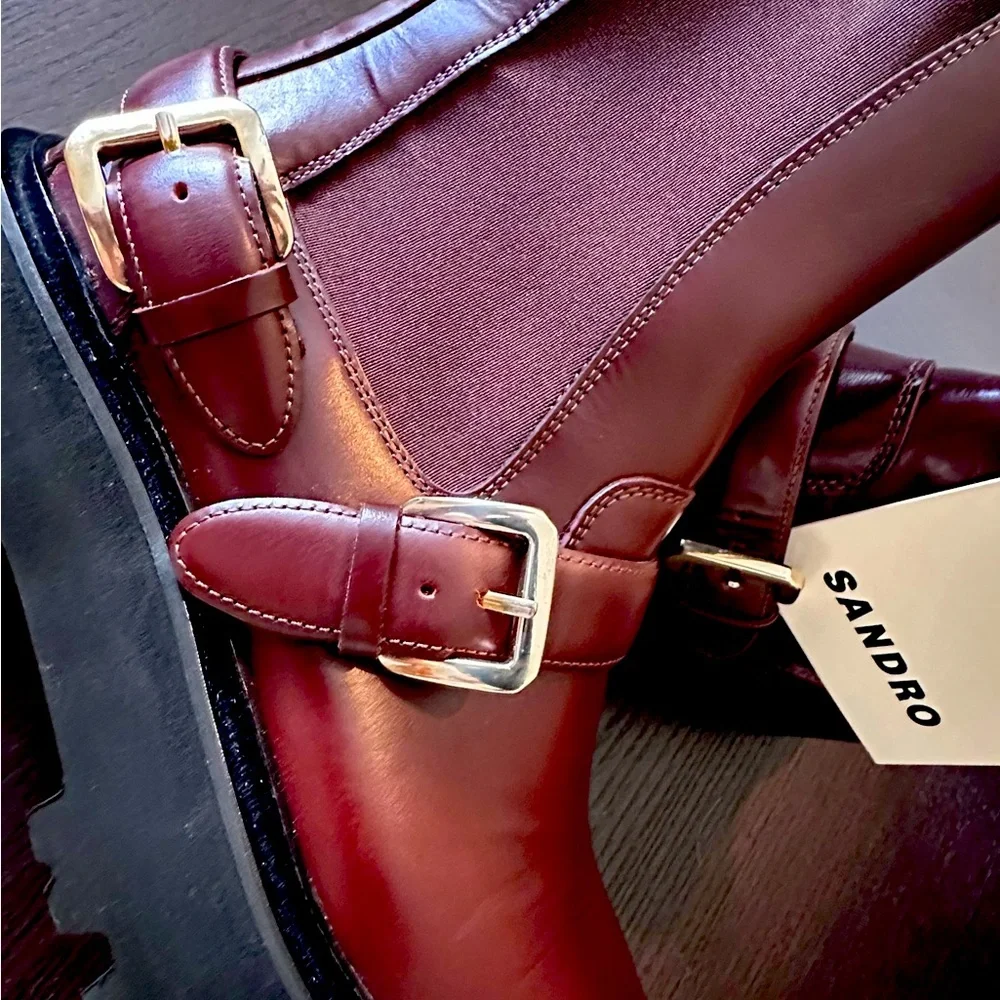 BNWT!!!!! Sandro Women’s Deep Red Leather Boots - Picture 1 of 5